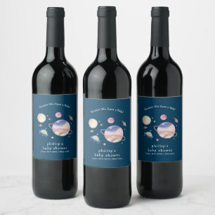 Etiqueta Para Botella De Vino Ducha de bebé niño galaxia espacial verde nocturna