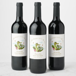 Etiqueta Para Botella De Vino Ducha de Bebé Nube Estrella Dragón Pequeño Mítico