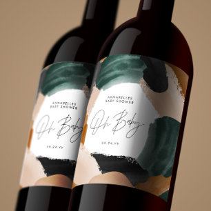 Etiqueta Para Botella De Vino Ducha de bebé Oh terracota de bebé abstracto pinta