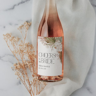 Etiqueta Para Botella De Vino Ducha de flores y plumas bohemias