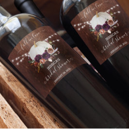 Etiqueta Para Botella De Vino Ducha de Novia de Calabaza Floral de Otoño de Made