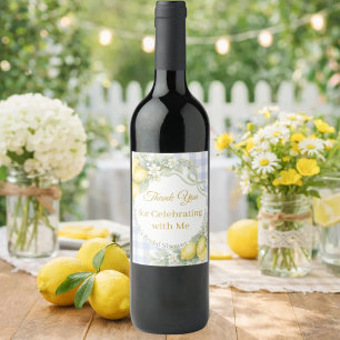 Etiqueta Para Botella De Vino Ducha de novia de cuadros azules de limones Gracia
