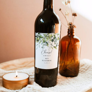 Etiqueta Para Botella De Vino Ducha de novia de eucalipto de oliage