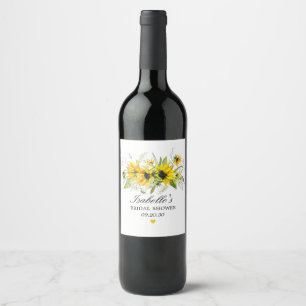 Etiqueta Para Botella De Vino Ducha de novia de girasol amarillo rubio