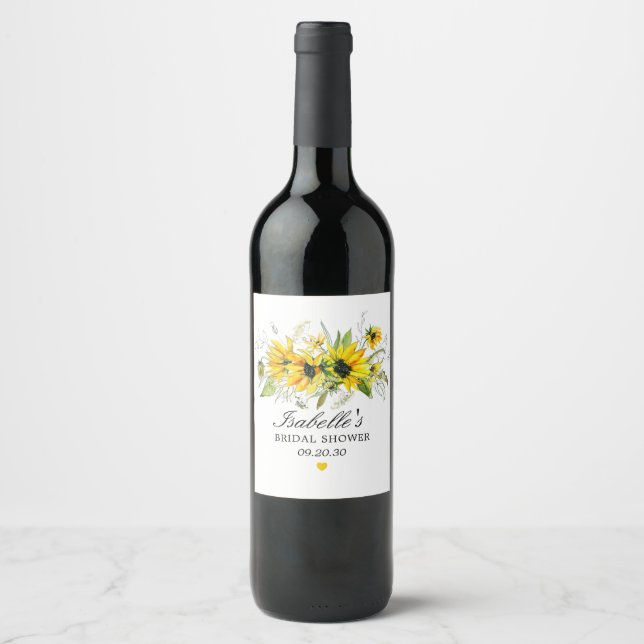Etiqueta Para Botella De Vino Ducha de novia de girasol amarillo rubio (Anverso)