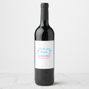 Etiqueta Para Botella De Vino Ducha de novia de vidrio de parra rosa azul vamos