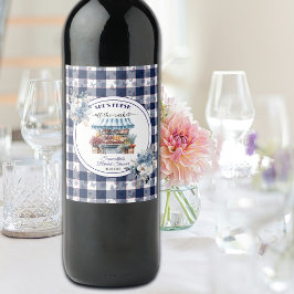 Etiqueta Para Botella De Vino Ducha de Novia Floral Blue Gingham Fuera del Merca