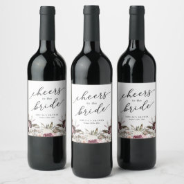 Etiqueta Para Botella De Vino Ducha de novia floral de Boho Borgoña