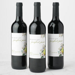 Etiqueta Para Botella De Vino Ducha de Novia Floral Perfecta Pera