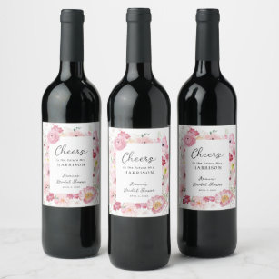 Etiqueta Para Botella De Vino Ducha de novia floral rosa