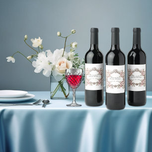 Etiqueta Para Botella De Vino Ducha de novia marco de plata vintage Roses rosado