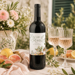 Etiqueta Para Botella De Vino Ducha de Novia Mediterránea Fresca del Mercado