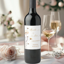 Etiqueta Para Botella De Vino Ducha de Novia Novia flores silvestres marfil
