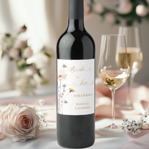 Etiqueta Para Botella De Vino Ducha de Novia Novia flores silvestres marfil