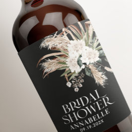 Etiqueta Para Botella De Vino Ducha de novia pampas boho negro moderno elegante
