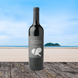 Etiqueta Para Botella De Vino Ducha de Novia para Amantes del Pickleball Negro y