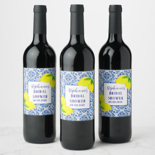 Etiqueta Para Botella De Vino Ducha de novia portuguesa de azulejos limón medite