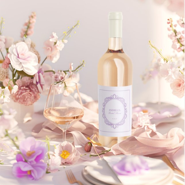 Etiqueta Para Botella De Vino Ducha morada romántica (Purple Romantic Vintage Bridal Shower Wine Label)