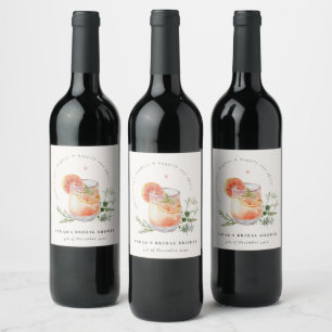 Etiqueta Para Botella De Vino Ducha Nupcial de Cóctel Rosa Naranja Blush Suave 