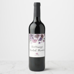 Etiqueta Para Botella De Vino Ducha Nupcial Floral Acuarela Lavanda