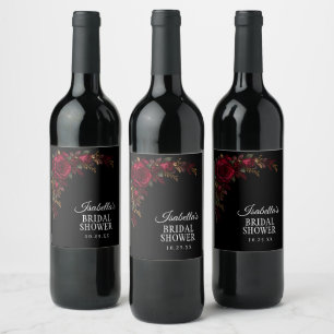 Etiqueta Para Botella De Vino Ducha Nupcial Floral Botánico Gótico Oscuro y Malh