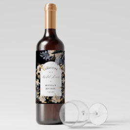 Etiqueta Para Botella De Vino Ducha nupcial floral exclusiva de oro negro