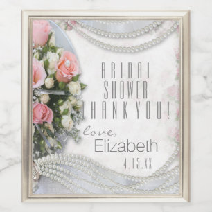 Etiqueta Para Botella De Vino Ducha nupcial Gracias Rosa y etiqueta de vino Perl