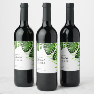 Etiqueta Para Botella De Vino Ducha tropical nupcial colorida Jungla de hojas