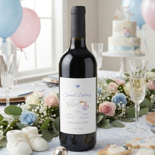 Etiqueta Para Botella De Vino Dulce Entrega Especial de Cigüeña Fiesta de Bebé