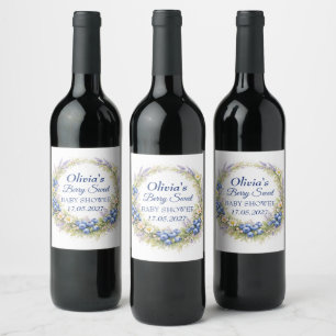 Etiqueta Para Botella De Vino Dulce Fiesta de Bebé Mora Azul Bebé Niña Niño