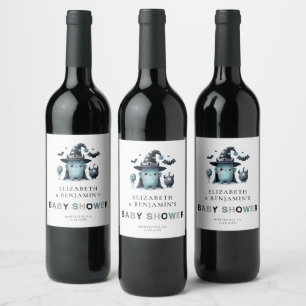 Etiqueta Para Botella De Vino Dulce Monstruo Otoño Halloween Fiesta de Bebé Azul