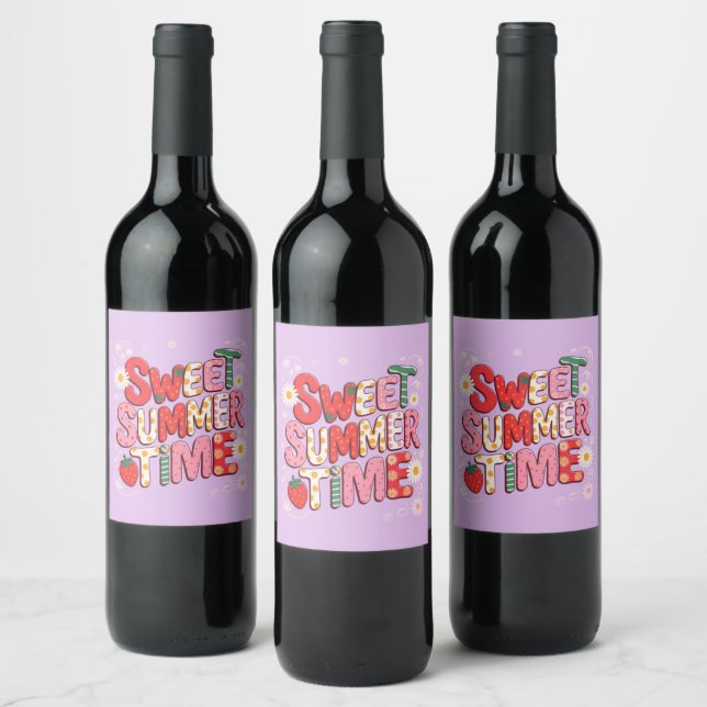 Etiqueta Para Botella De Vino Dulce verano Coquette Strawberry Retro Beach (Botellas)