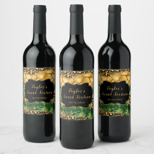 Etiqueta Para Botella De Vino Dulces Dieciséis de Ágata Safari Dorado y Verde