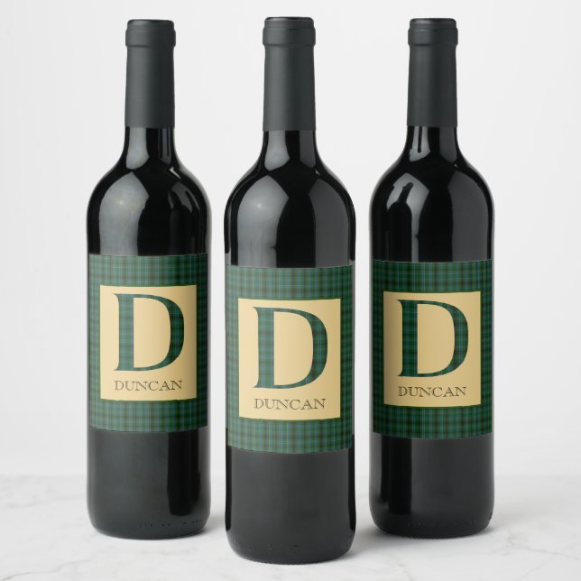 Etiqueta Para Botella De Vino Duncan Tartan Monogram D (Botellas)