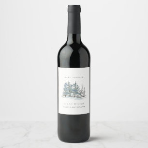 Etiqueta Para Botella De Vino Dusky Green Blue Pine Tree Woods Baby Shower