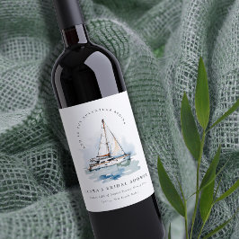 Etiqueta Para Botella De Vino Dusky Sailboat Yacht Seascape Bridal Shower