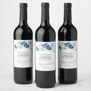 Etiqueta Para Botella De Vino Duste Floral Azul Floral Bloom Eucalyptus Bridal S