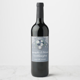 Etiqueta Para Botella De Vino Dusty Blue Country White Lace Mason Jar Boda