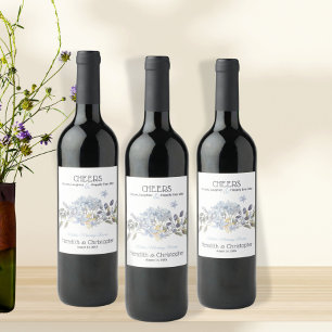 Etiqueta Para Botella De Vino Dusty Blue Florals