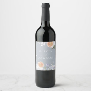 Etiqueta Para Botella De Vino Dusty Blue & Peach Wedding Party o Engagement