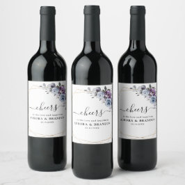Etiqueta Para Botella De Vino Dusty Blue Purple Navy Lilac Blooms Boda Wine L