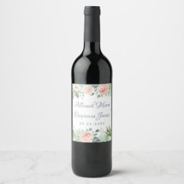Etiqueta Para Botella De Vino Dusty Blue Rubor Succulent Floral Garden Wedding