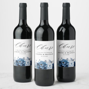 Etiqueta Para Botella De Vino Dusty Blue Slate Navy Boda Botánico Floral