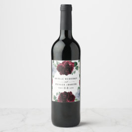 Etiqueta Para Botella De Vino Dusty Blue y Burgundy Cranberry Fall Wedding
