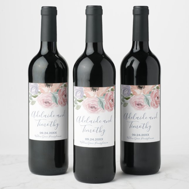 Etiqueta Para Botella De Vino Dusty Rosa Florals Boda (Botellas)