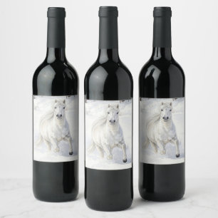 Etiqueta Para Botella De Vino Dyfra el caballo islandés galopando en la nieve