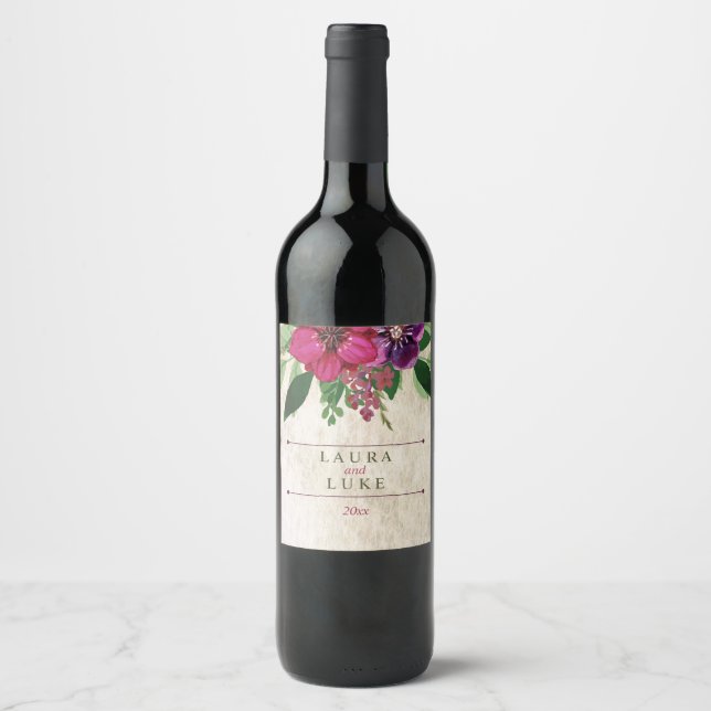 Etiqueta Para Botella De Vino Earthy, Cranberry-Plum Floral (Anverso)