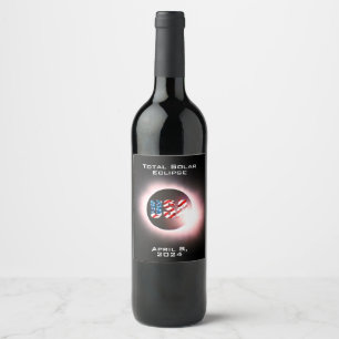 Etiqueta Para Botella De Vino Eclipse solar total de la FLAG de EE.UU. 8 de abri