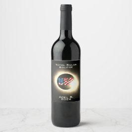 Etiqueta Para Botella De Vino Eclipse solar total de la FLAG de EE.UU. 8 de abri