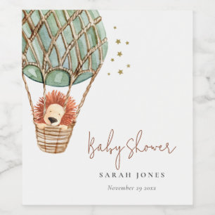 Etiqueta Para Botella De Vino Eco Green Hot Air Balloon Lion Magic Baby Shower